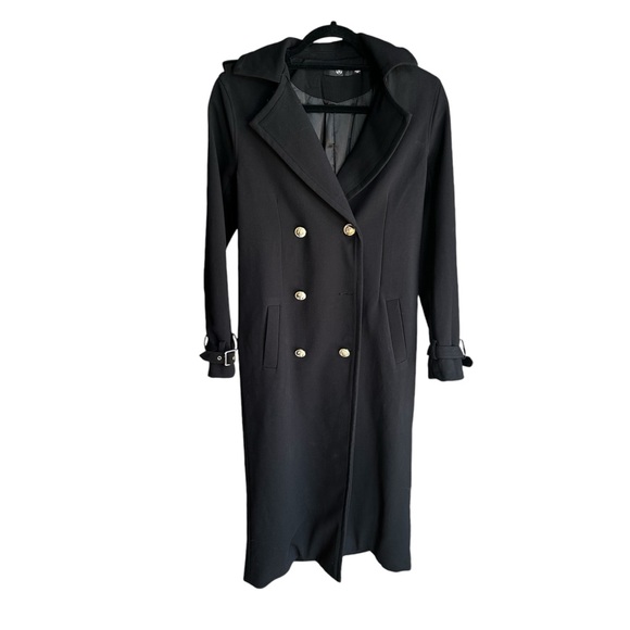 Missguided Black Trench Coat Peacoat Fall Size 8 Gold Hardware - Picture 1 of 7